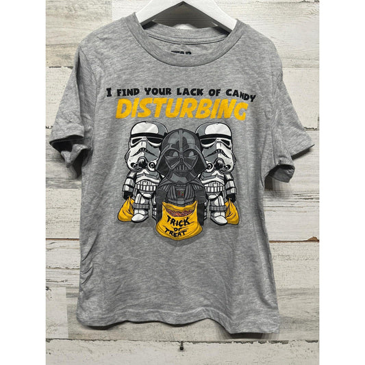 Star Wars Halloween T-Shirt Boys Small Gray Darth Vader Lack Of Candy EUC0