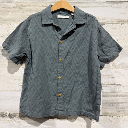 Zara Button Down Kids 6 Slate Blue Chevron Textured Coastal EUC0