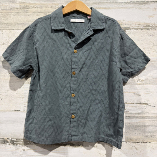Zara Button Down Kids 6 Slate Blue Chevron Textured Coastal EUC0
