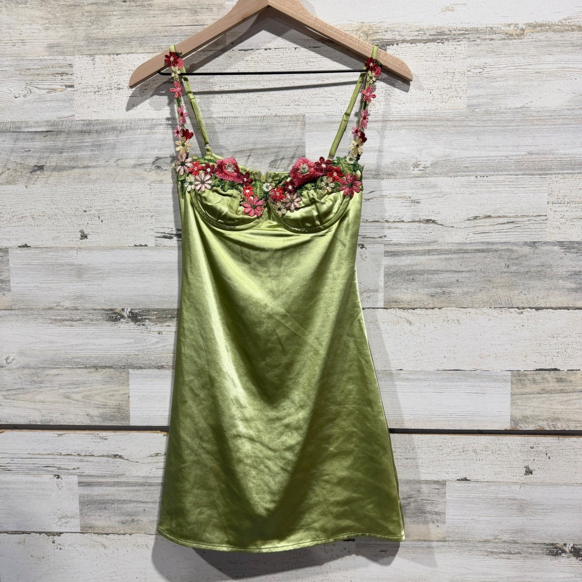 Princess Polly Mini Dress Womens 2 Green Floral Embroidery Satin Fairycore0