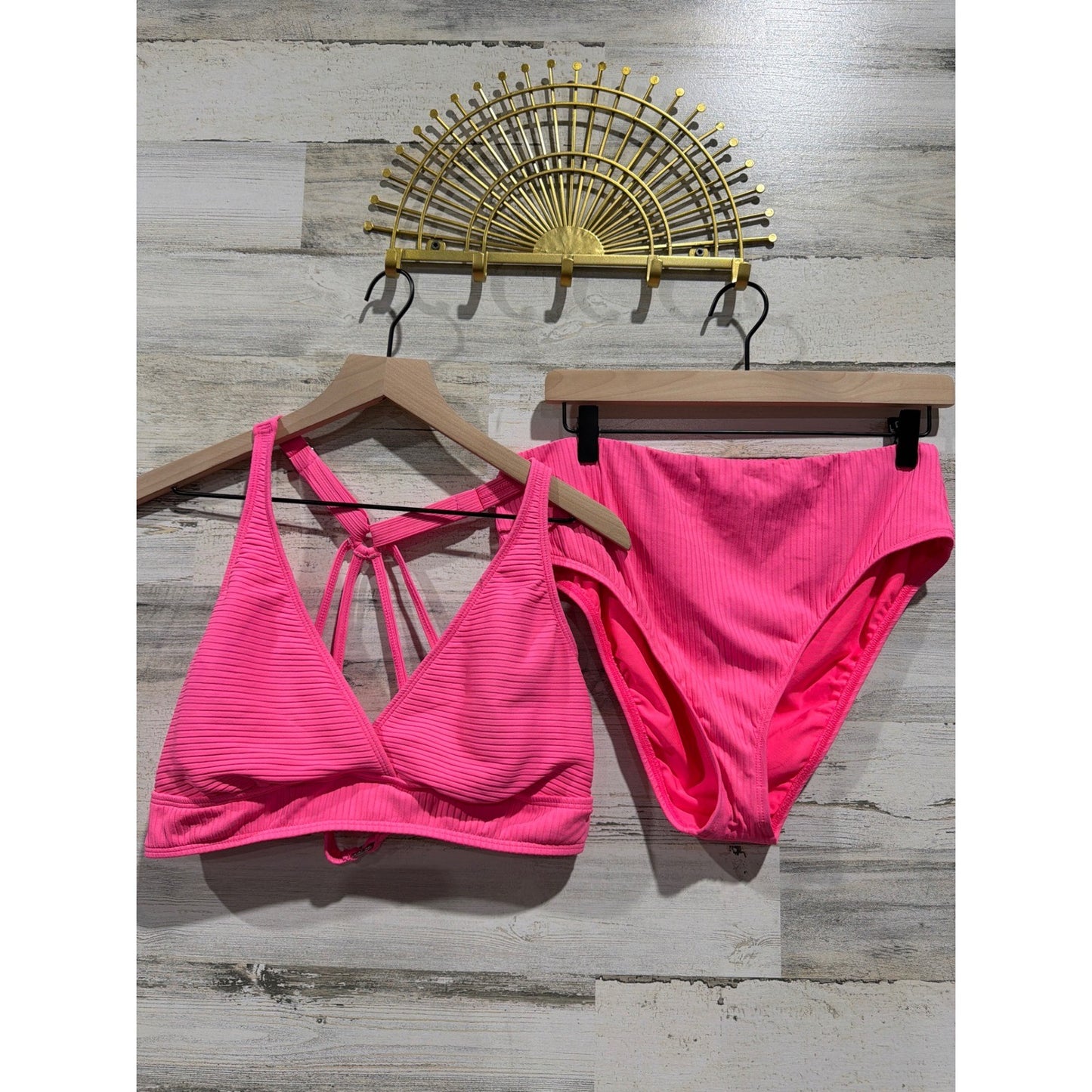 Next Bikini Set Women 38B/C Top XL Bottoms Pink Ribbed High Waist Barbiecore0
