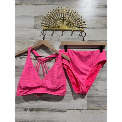 Next Bikini Set Women 38B/C Top XL Bottoms Pink Ribbed High Waist Barbiecore0