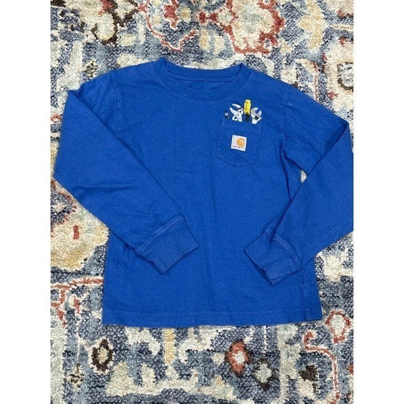 Carhartt Long Sleeve Pocket T-Shirt Boys 3T Blue Tool Graphic EUC1