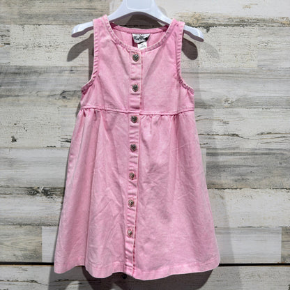 Rare Editions Heart Button Denim Dress Girls 6 Pink Cotton Acid Wash Retro EUC0