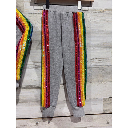 Lola and the Boys "Amelia" Tracksuit Set Girls 4 Gray Rainbow Sequin Glam EUC7