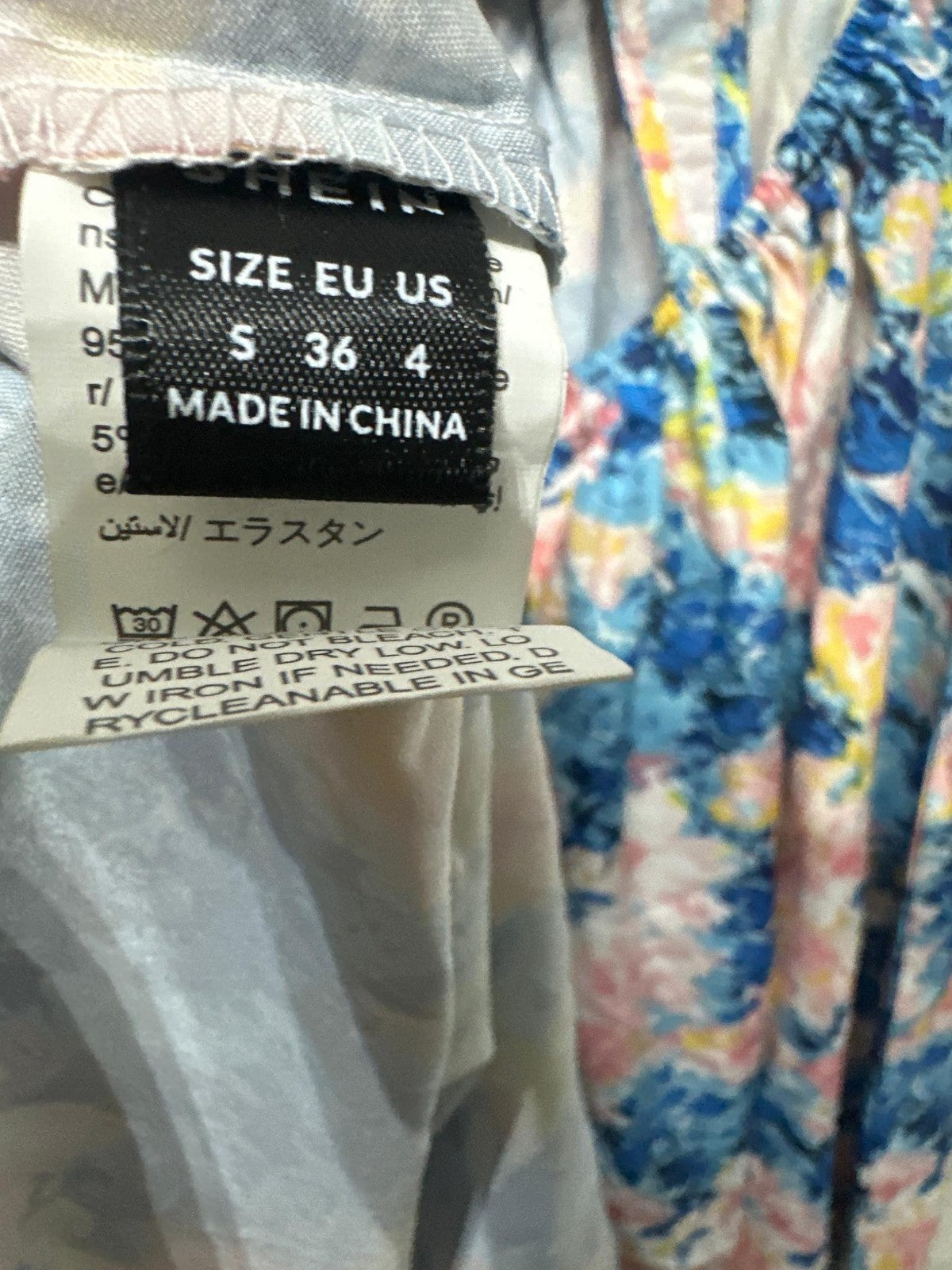 Floral Puff Sleeve Mini Dress Women Small Blue Pink Tie Back Cutout3