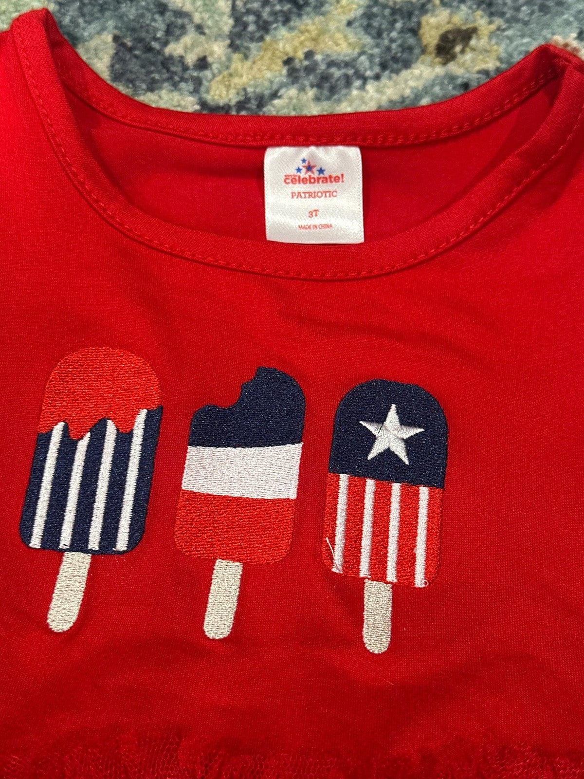 Celebrate Patriotic Tutu Dress Girls 3T Red Popsicle Stars Stripes EUC1