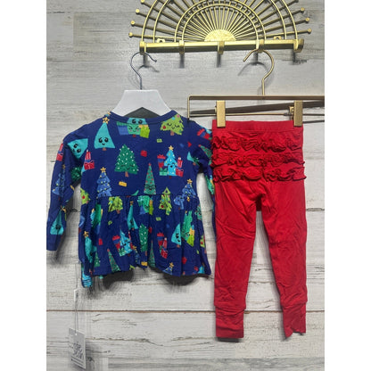 Birdie Bean Peplum Legging Set Girls 6-12M Navy Red Christmas Tree Ruffle NWT2