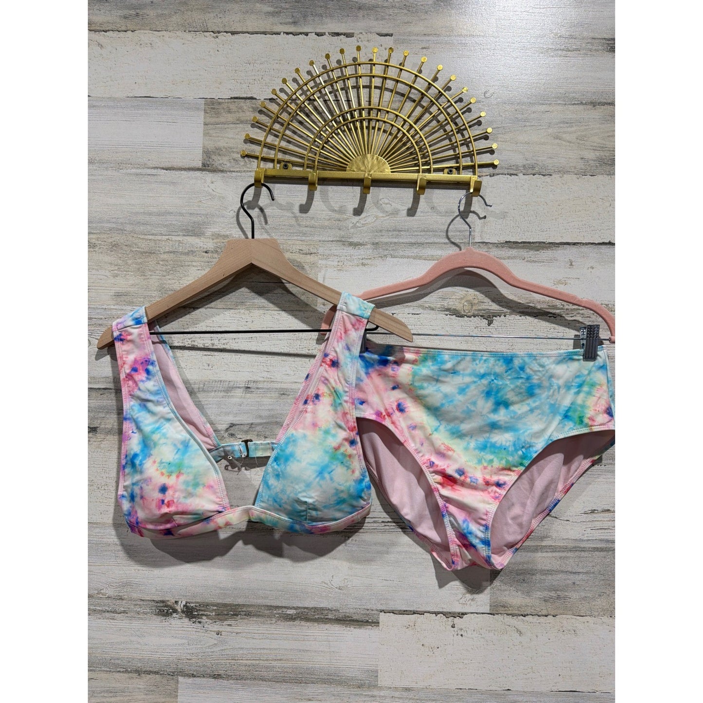 GB Bikini Set Women Large Pink Blue Tie Dye High Waisted Pastelcore EUC0