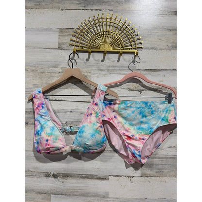 GB Bikini Set Women Large Pink Blue Tie Dye High Waisted Pastelcore EUC0
