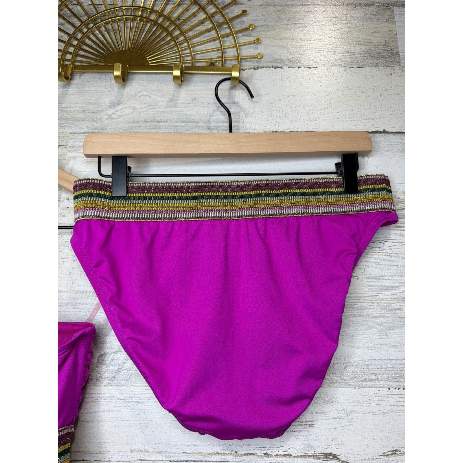 Gibson Latimer Bikini Swimsuit Women Medium Pink One Shoulder Metallic Boho EUC4