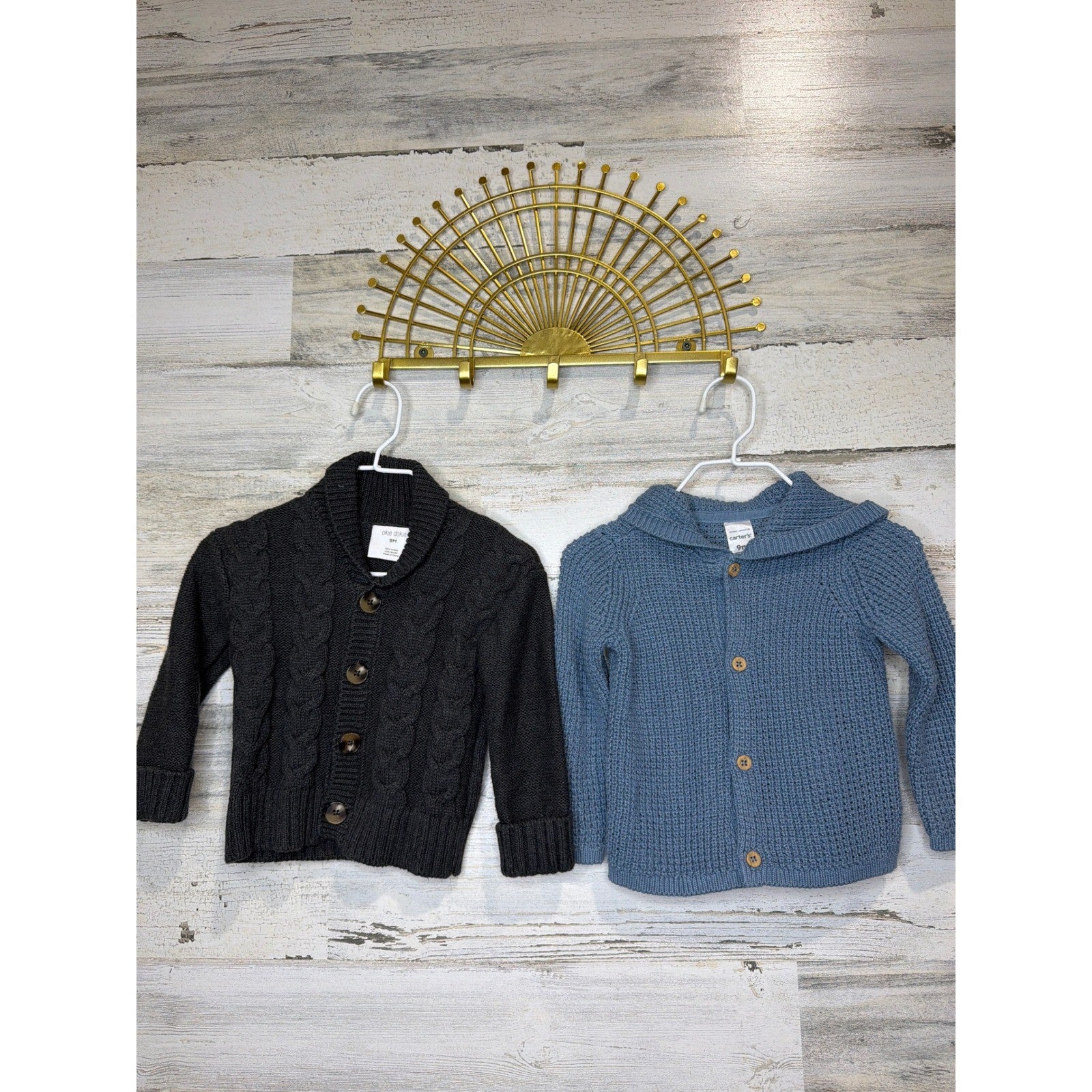 Okie Dokie Carter's Cardigan Sweaters Boys 9M Black Blue Knit GrandpaCore EUC0