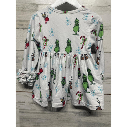 Grinch Holiday Dress Girls 12M White Green Ruffle Sleeve EUC2
