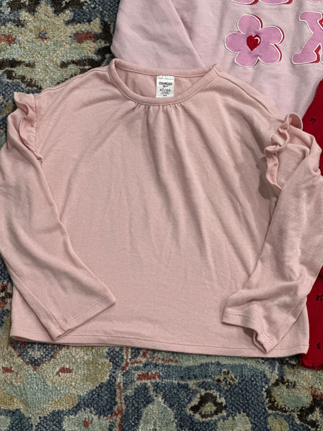 Long Sleeve Top Bundle Girls 4T Pink Red Ruffle Bow Sweatshirt EUC1