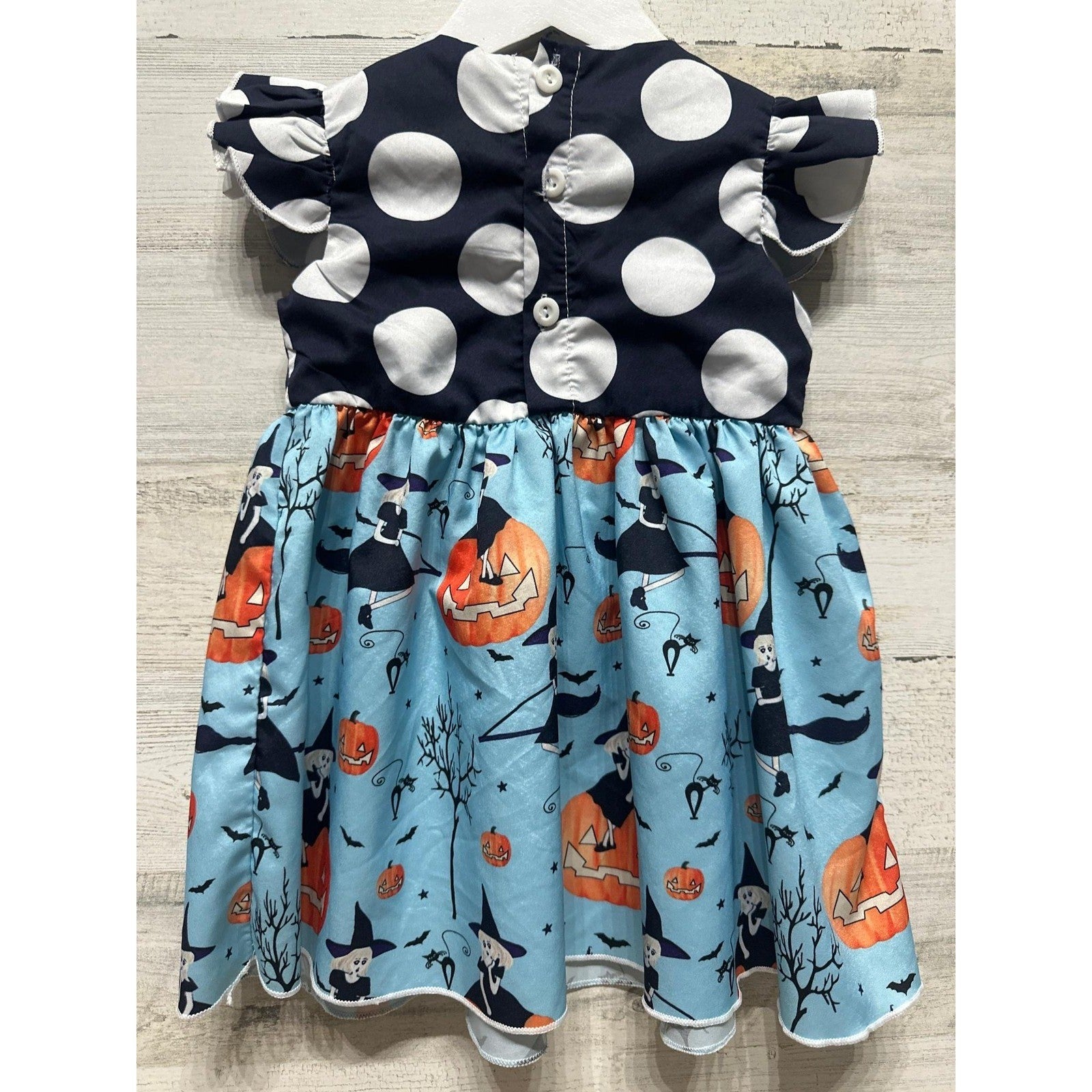 Halloween Dress Girls 18-24m Blue Polka Dot Witch Pumpkin EUC2