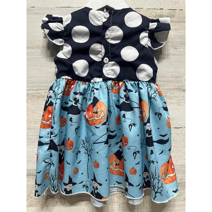 Halloween Dress Girls 18-24m Blue Polka Dot Witch Pumpkin EUC2