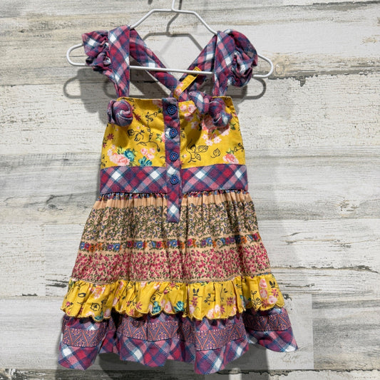 Matilda Jane Mixed Print Tiered Dress Girls Size 2 Yellow Floral Plaid Boho EUC0