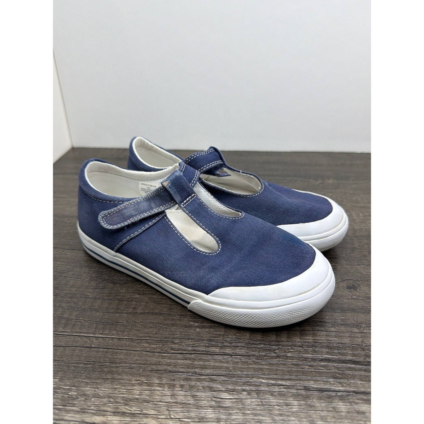 Footmates Ariel T-Strap Sneaker Girls 13 Navy Canvas Classic Preppy *Flawed0