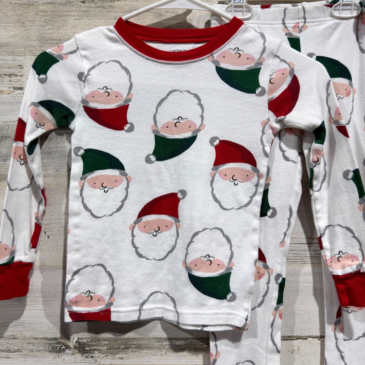 Carters Santa Claus Pajama Set Kids Size 7 White Cotton Holiday Festive EUC1