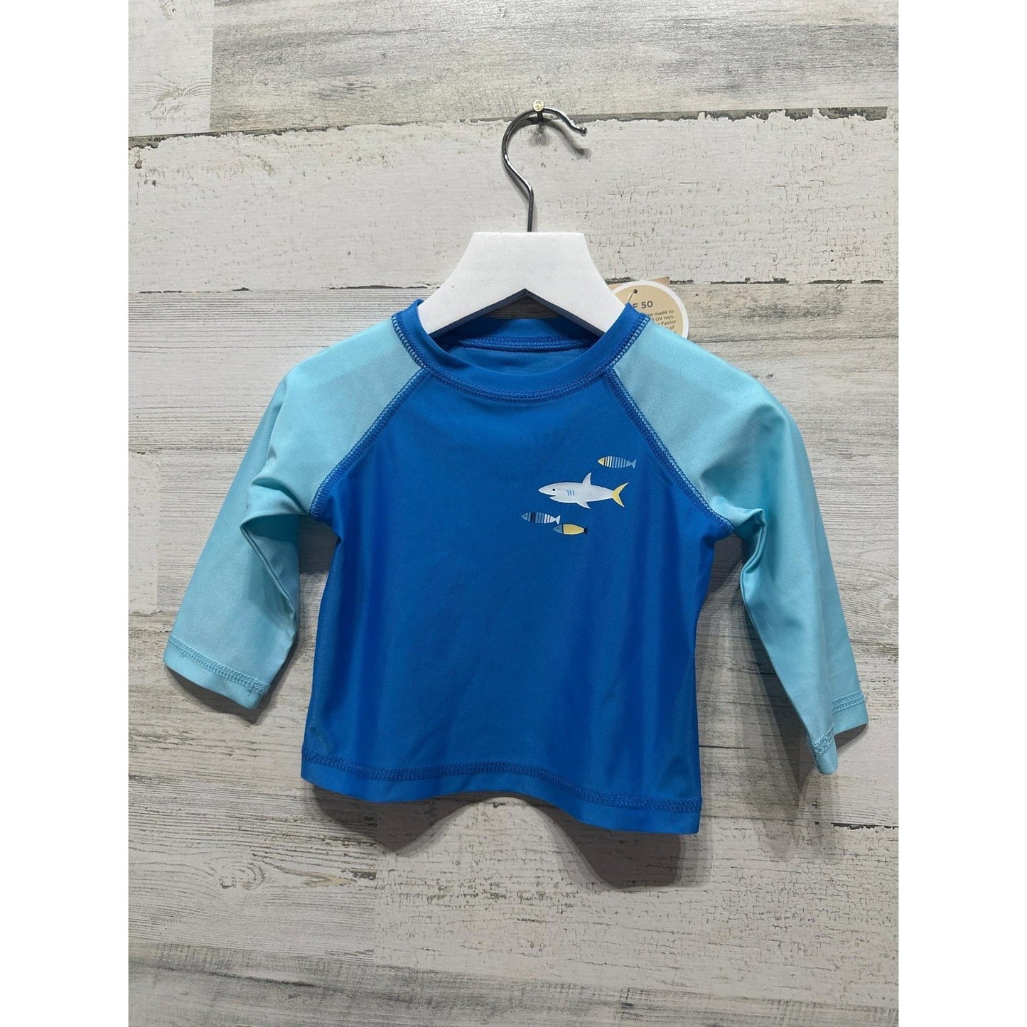 First Impressions Rash Guard Boys 6-9M Blue Shark UPF 50 NWT0
