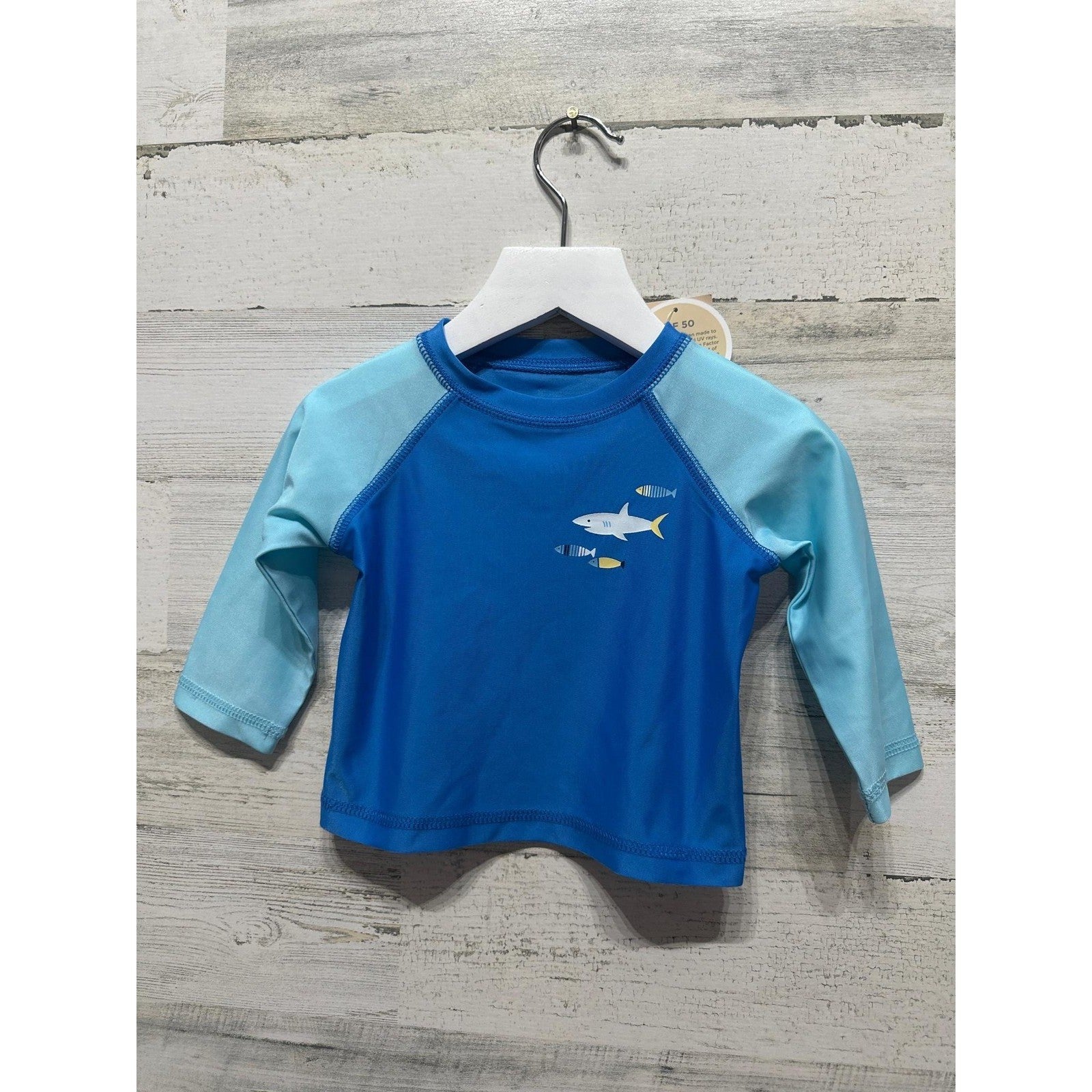 First Impressions Rash Guard Boys 6-9M Blue Shark UPF 50 NWT0