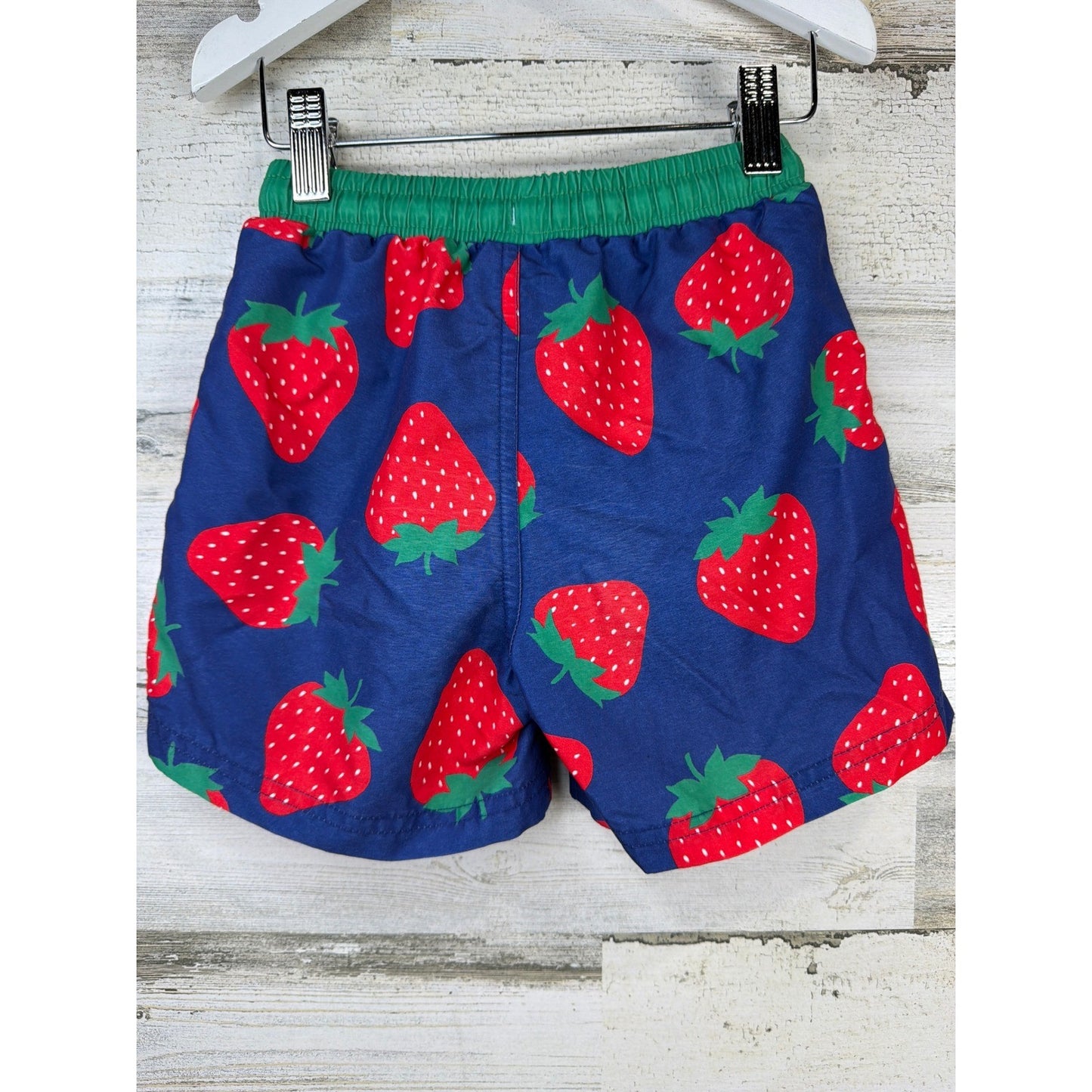 Mini Boden Swim Trunks Boys 3-4Y Blue Strawberry Print Fruit Resort Vacay2