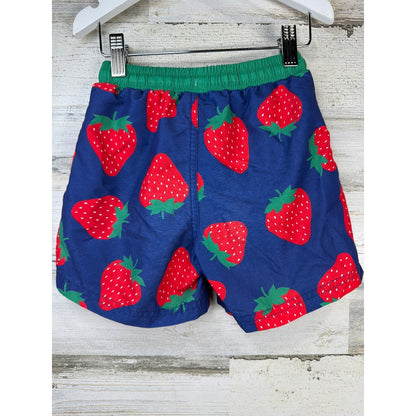 Mini Boden Swim Trunks Boys 3-4Y Blue Strawberry Print Fruit Resort Vacay2