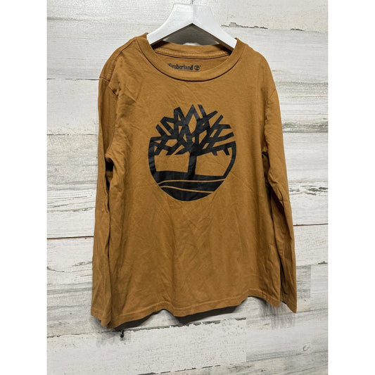 Timberland Long Sleeve T-Shirt Boys Size 8 Wheat Brown Graphic Logo EUC0