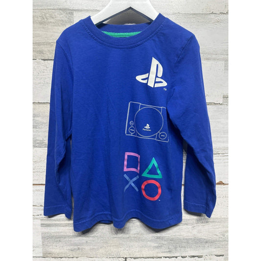 PlayStation Graphic Long Sleeve T-Shirt Boys XS Blue Retro Console EUC0