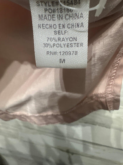 Gaudie V-Neck Blouse Women Size M Pink Button Back Short Sleeve EUC2