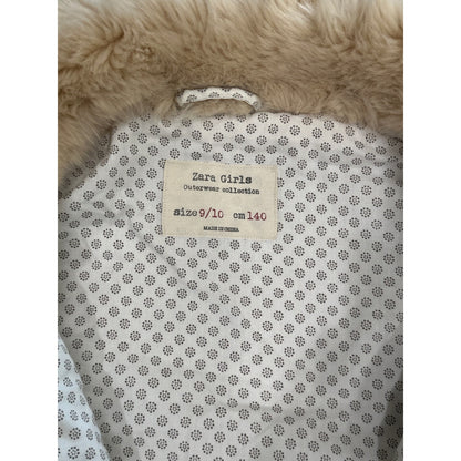 Zara Faux Fur Vest Girls 9/10 Cream Tan Zip Up Polka Dot EUC1