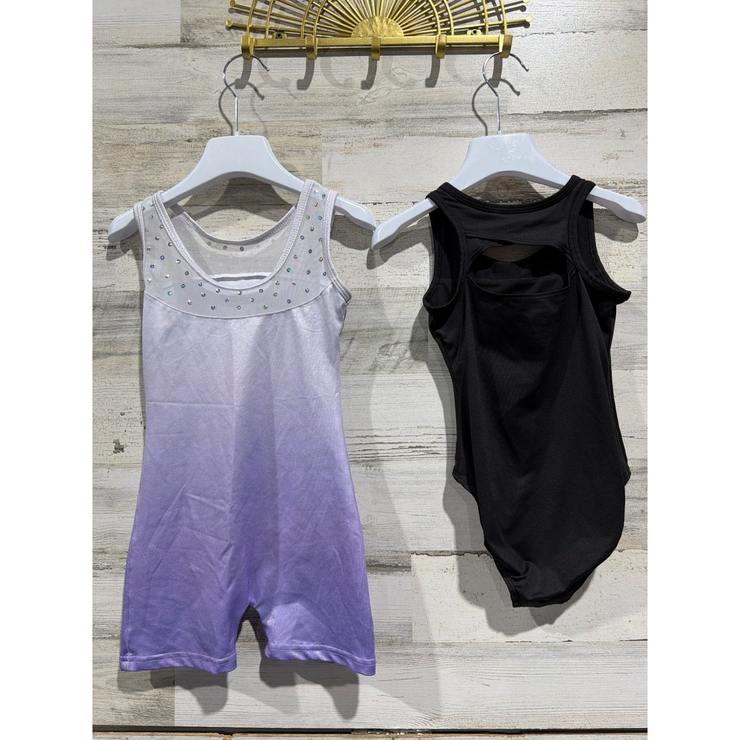Weissman Justice Leotard Biketard Lot Girls 5/6 Purple Black Sparkle Dance EUC4