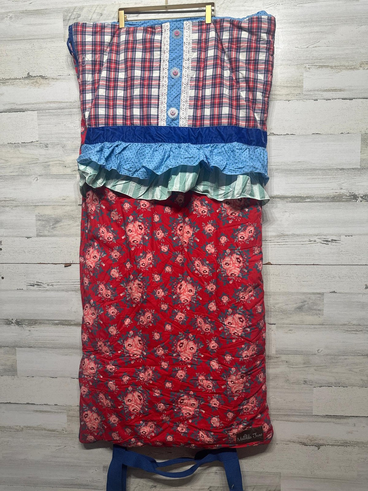 Matilda Jane Sleeping Bag Kids Red Blue Floral Plaid Ruffle EUC0