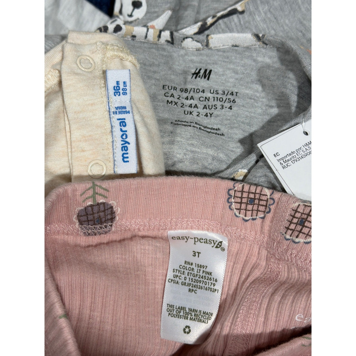 H&M Mayoral Easy Peasy Shirt Pants Girls 3T Gray Pink Dalmatian Floral NWT EUC4