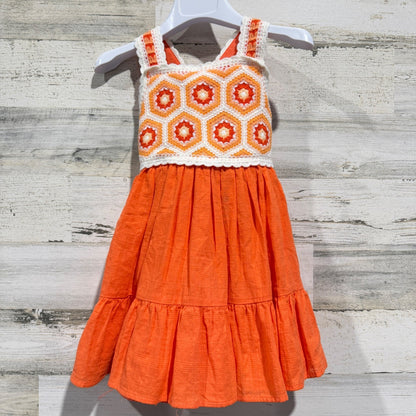 Haute Hippie Dress Girls 3T Orange Crochet Hexagon Boho Festival EUC0