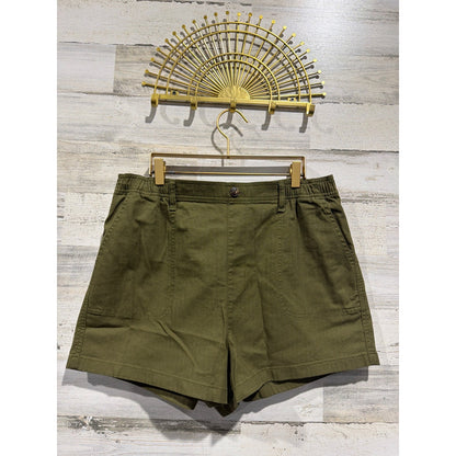 Madewell Camp Shorts Women Large Olive Green High Rise Utility Elastic Back EUC0