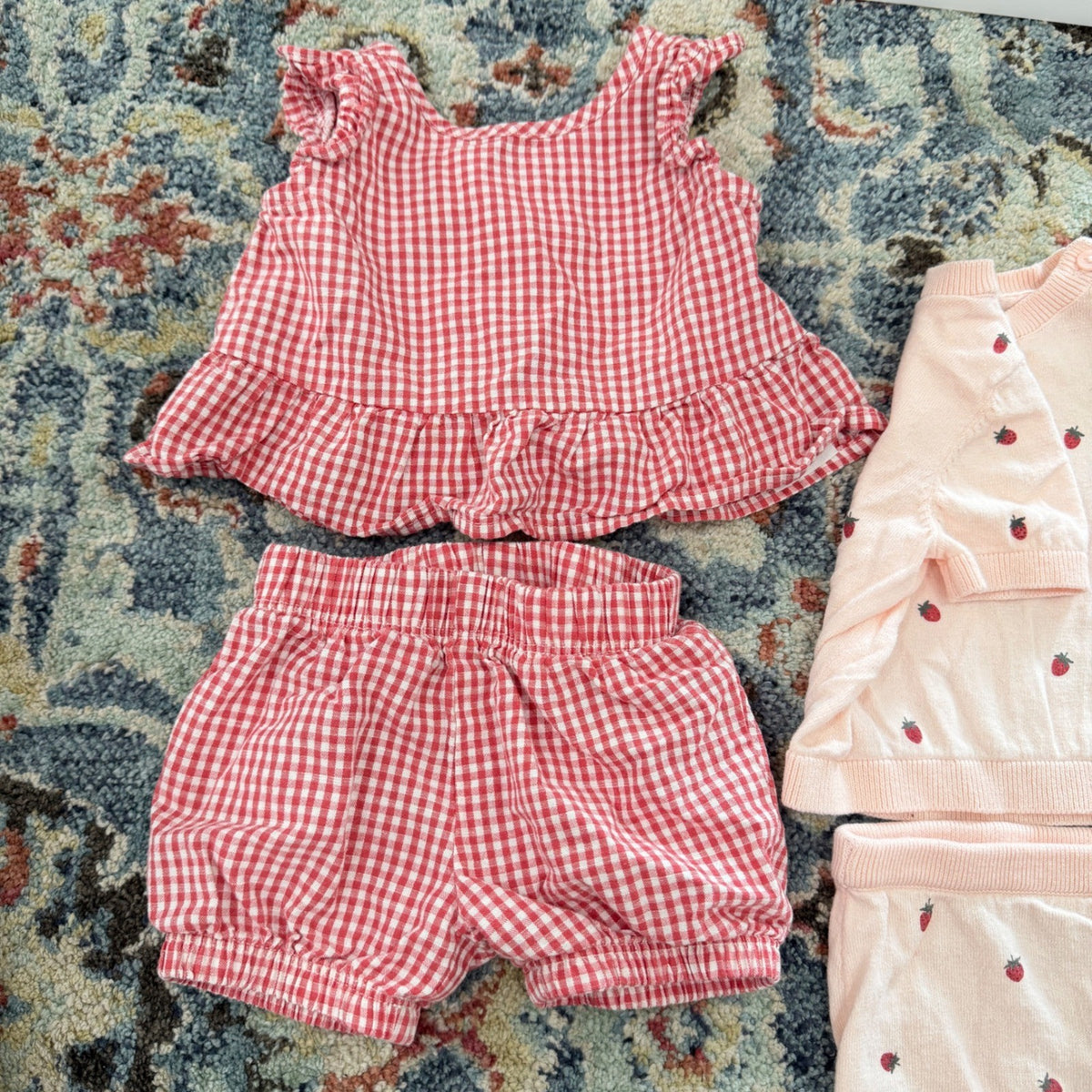 Little Planet Outfit Bundle Baby Girl 3M Pink Red Strawberry Gingham EUC1