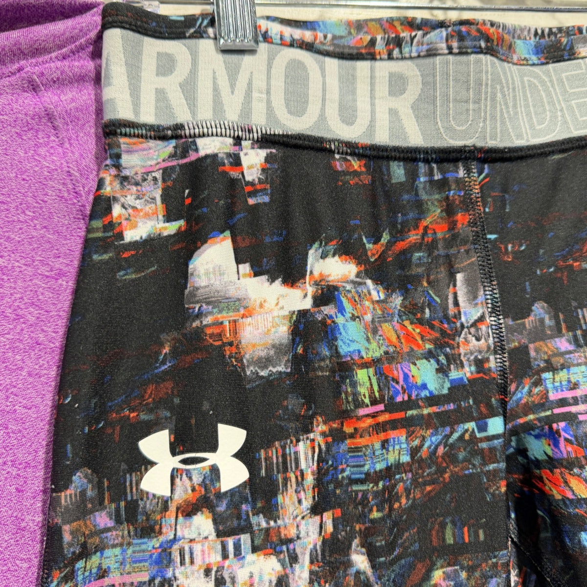 Under Armour HeatGear Hoodie Leggings Set Girls XL Purple Multi Print Athletic5