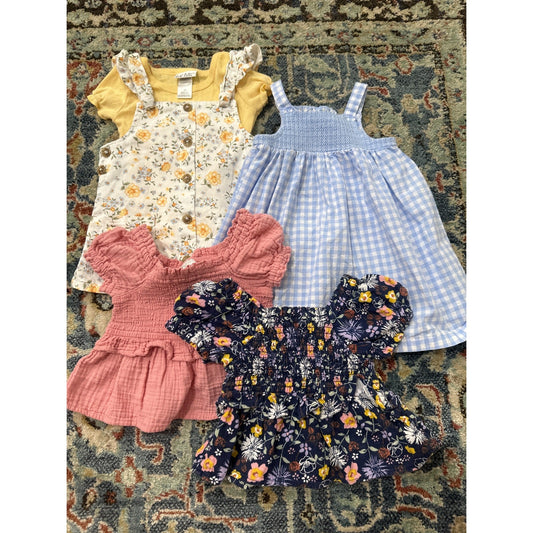 Bundle Girls 18m Multi Floral Gingham Smocked Summer Tops Dress EUC0