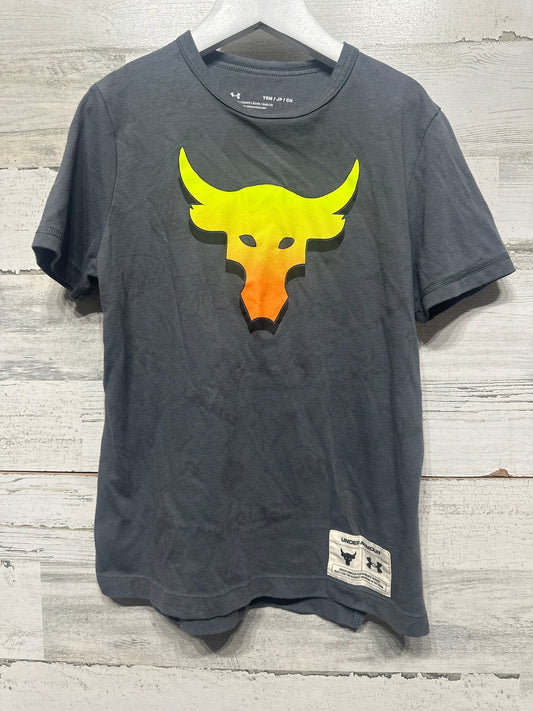 Under Armour Project Rock T-Shirt Boys Small Gray Brahma Bull Graphic GUC0