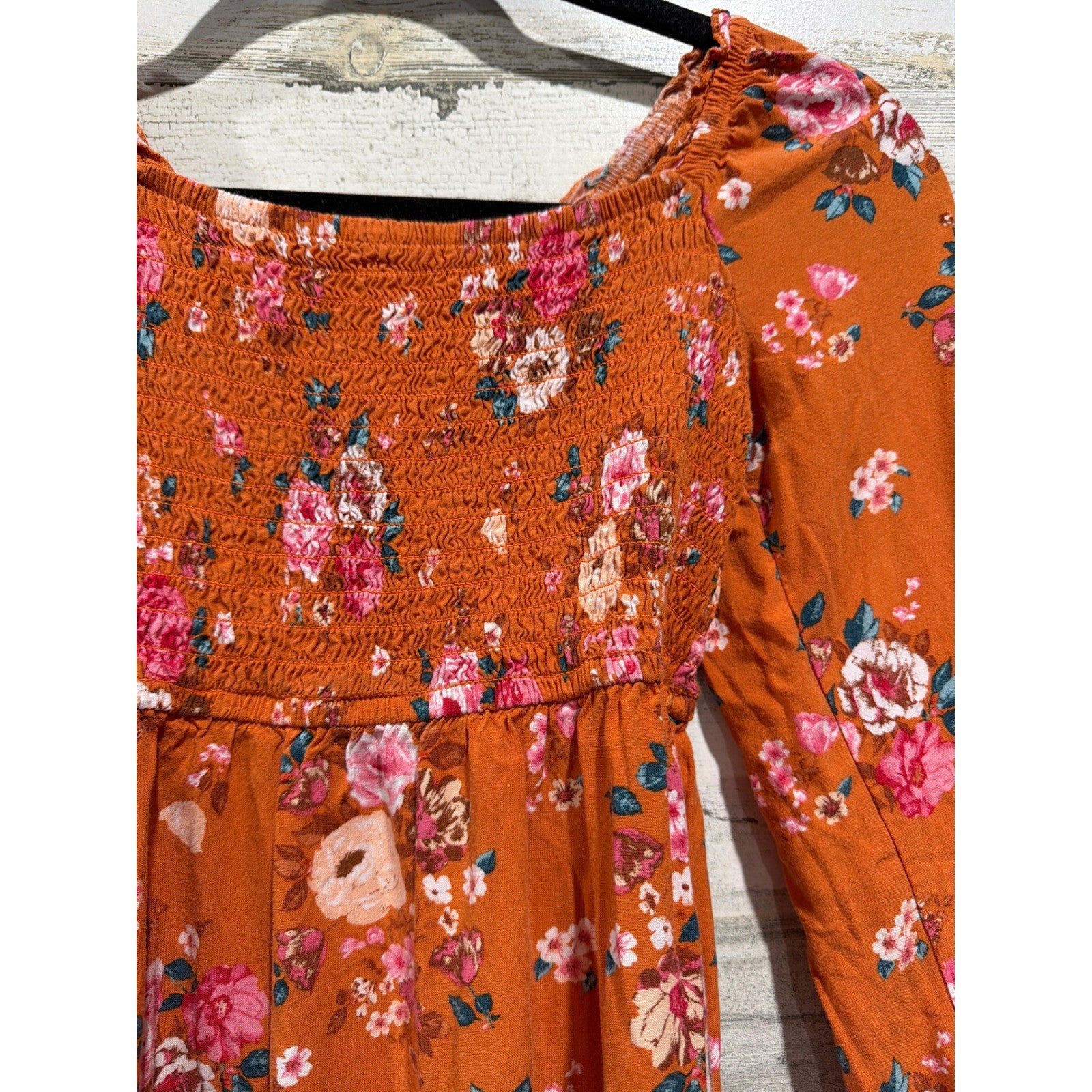 Art Class Mila & Rose Dresses Girls 7/8 Orange Pink Floral Pumpkin Fall EUC2