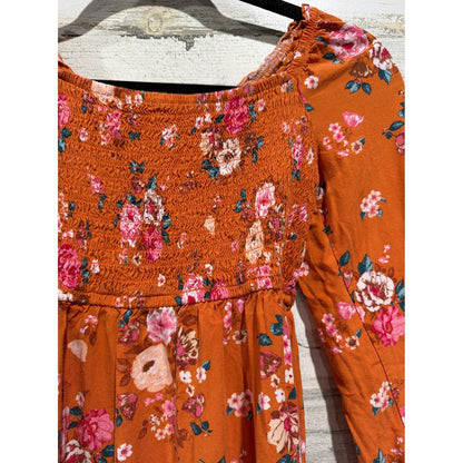 Art Class Mila & Rose Dresses Girls 7/8 Orange Pink Floral Pumpkin Fall EUC2