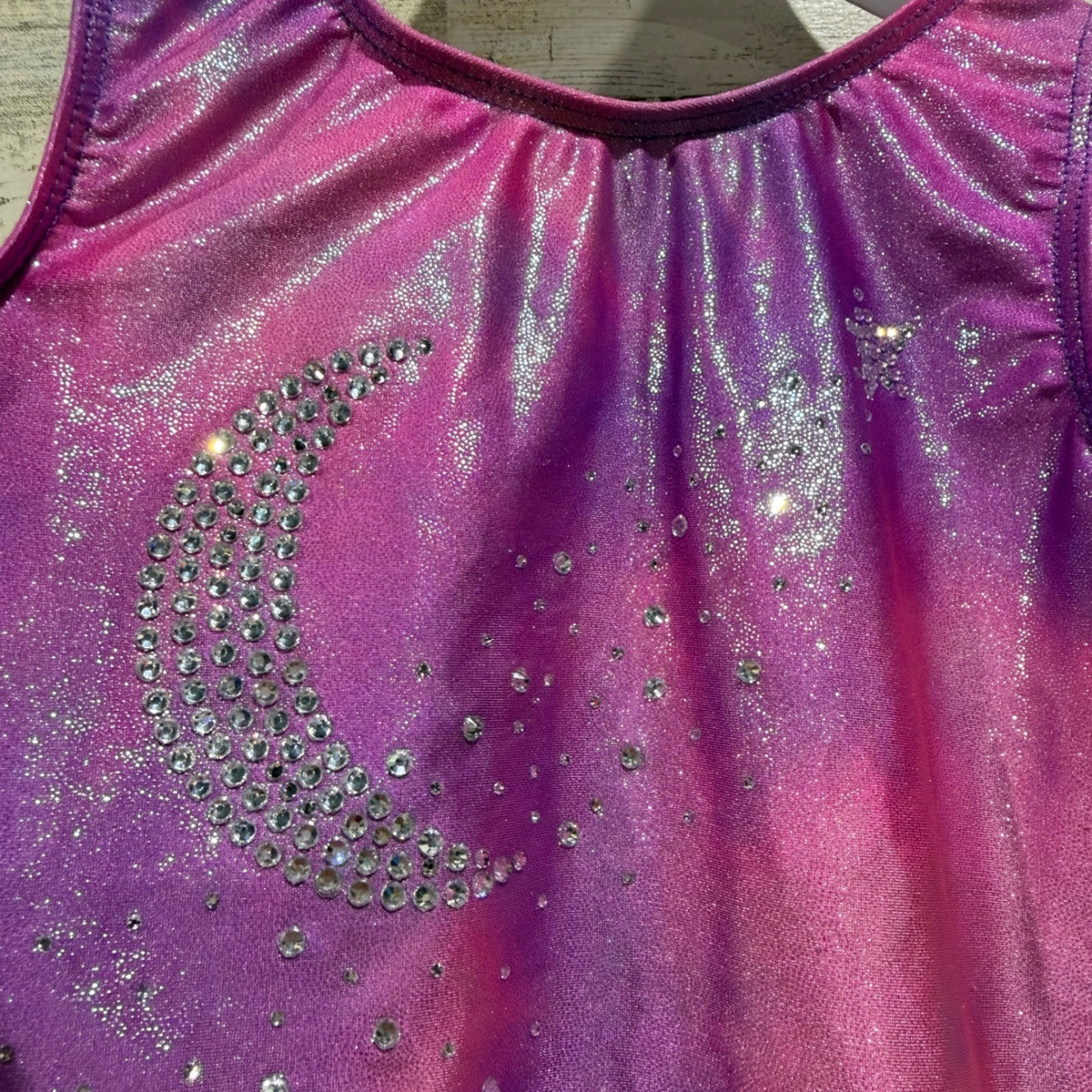 Destira Celestial Moon Leotard Girls Small Purple Pink Sparkle Spandex Modern1