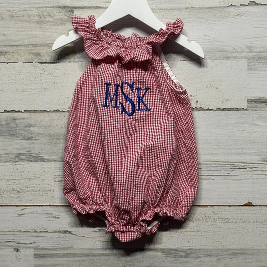 Bailey Boys Bubble Romper Girls 18m Red Gingham MSK Monogram Preppy EUC0