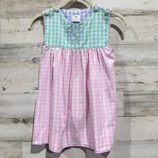 Lullaby Set Gingham Monogram Dress Girls 5 Pink Blue Green Cotton Classic EUC0