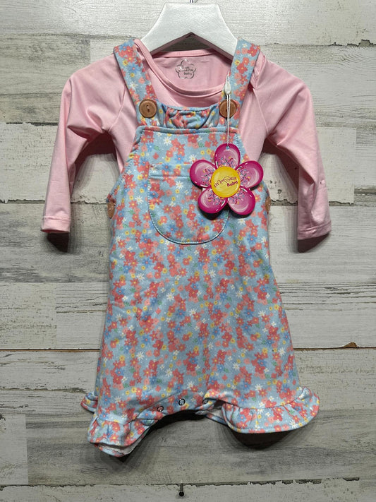 Mon Sucre Baby Overall Set Girls 6-9M Pink Blue Floral Ruffle NWT0