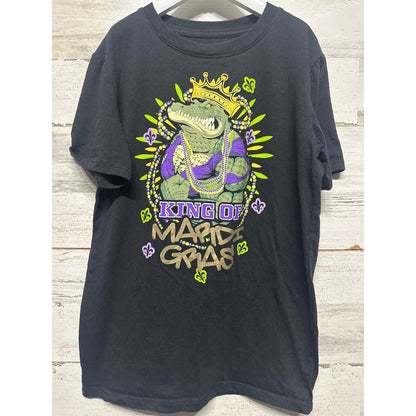 Mardi Gras Graphic T-Shirt Boys 10/12 Black King Gator Alligator0