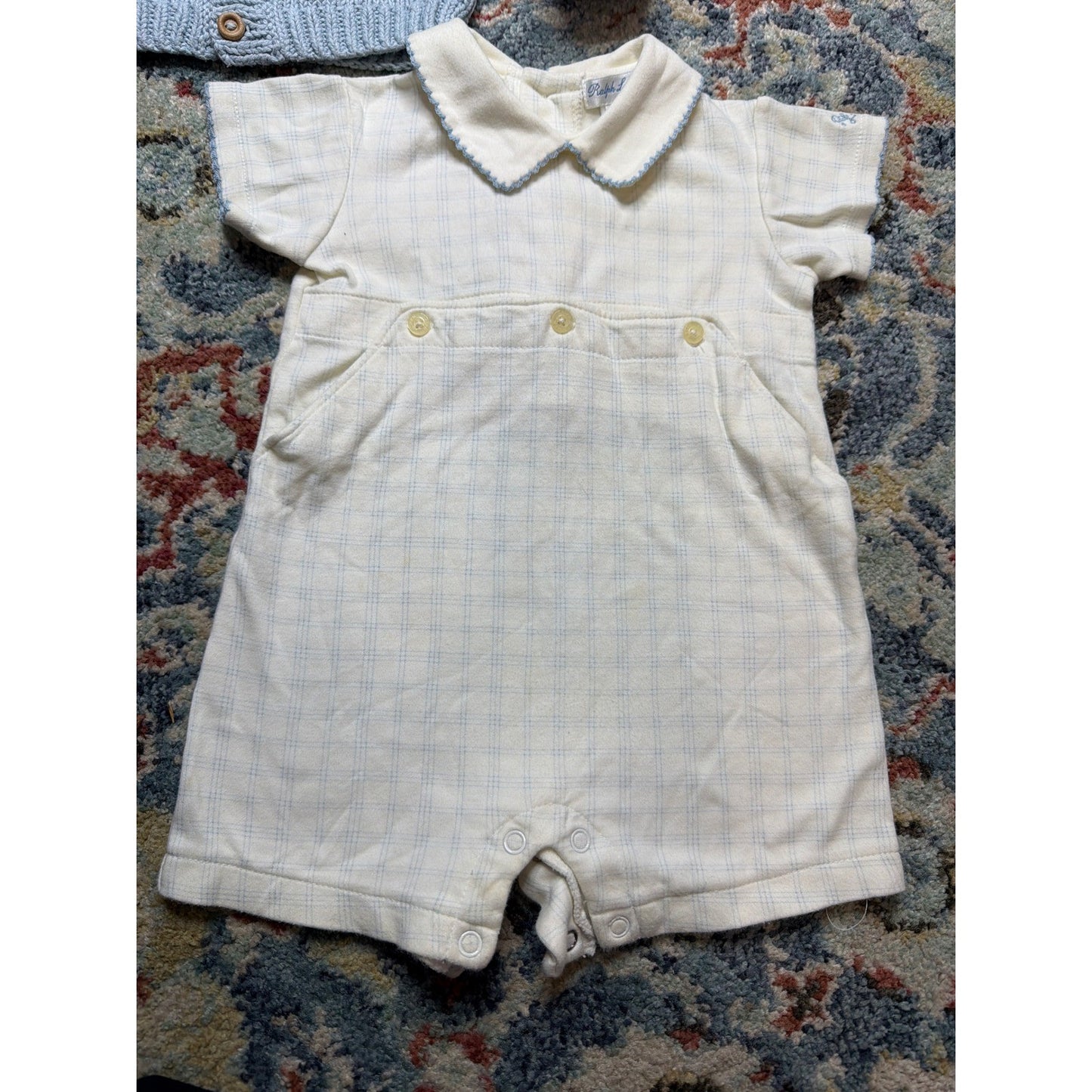 Ralph Lauren Bella Bliss Romper Cardigan Set Boys 6M Blue White Preppy *Flawed1