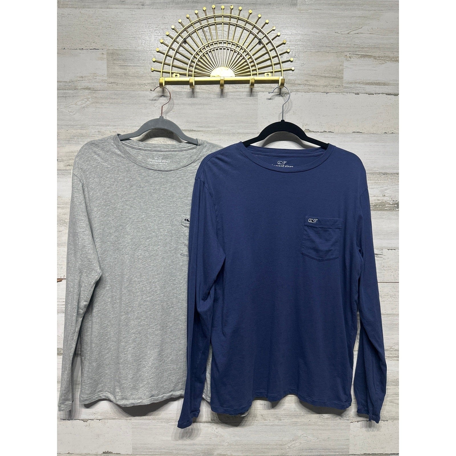 Vineyard Vines Long Sleeve T-Shirt Mens Small Blue Grey Pocket Tee 2-Pack EUC0