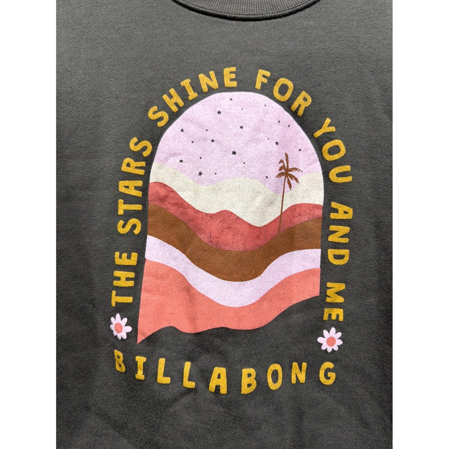 Billabong Sweatshirt Girls Medium Gray Graphic Stars Shine Boho Surf EUC1